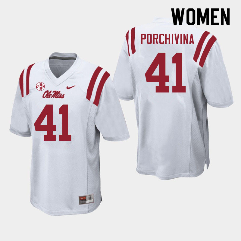 John Porchivina Ole Miss Rebels NCAA Women's White #41 Stitched Limited College Football Jersey LPH4258CA